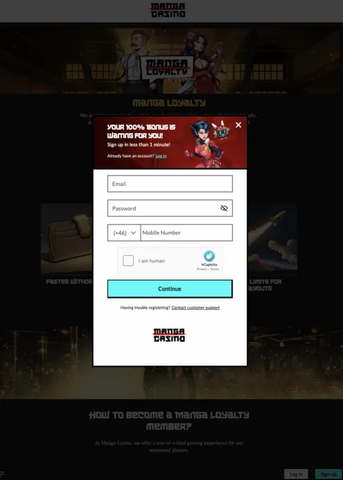 Inscription rapide nouveau joueur Manga Casino