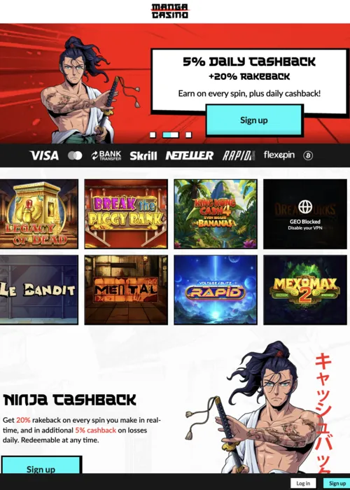 Sélection jeux machines anime Manga Casino